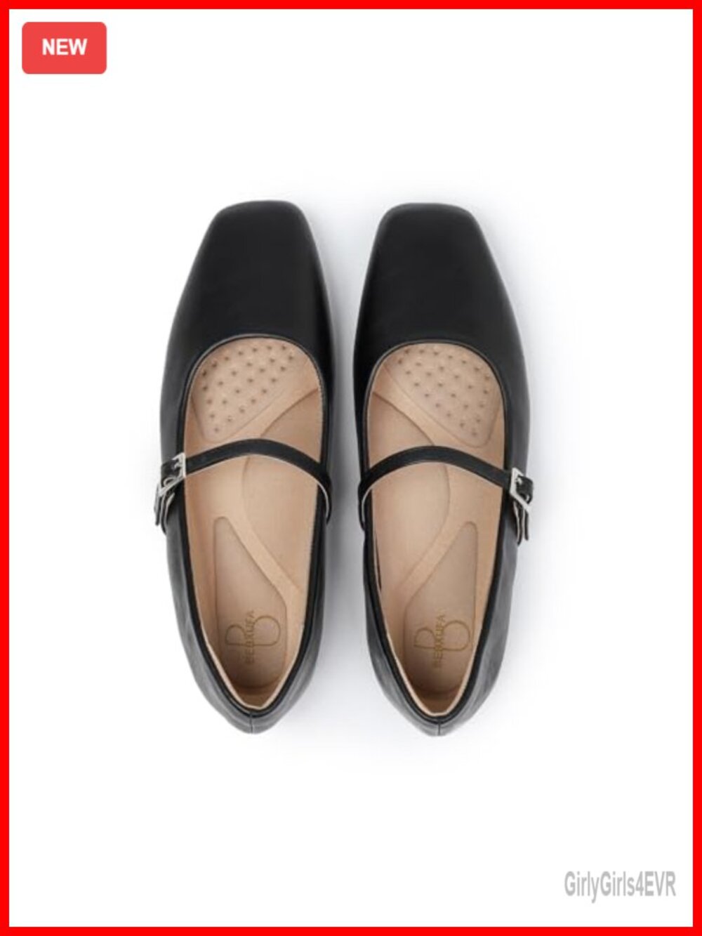 Square Toe Mary Jane Flats Adjustable Strap Faux Leather Work Ballet Shoes